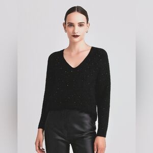 Spicy Girl Sparkling Fuzzy V Neck With Pailettes Sweater Black M/L
